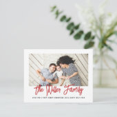 Persoonlijke familienaam foto rode kerstkaart (Staand voorkant)