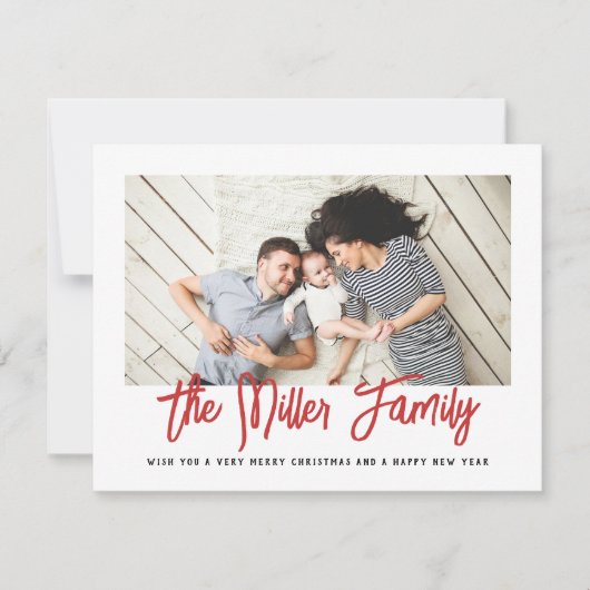 Persoonlijke familienaam foto rode kerstkaart (Voorkant)