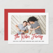 Persoonlijke familienaam foto rode kerstkaart (Voorkant / Achterkant)