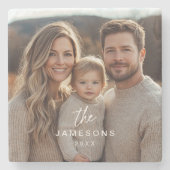 Persoonlijke familienaam Foto Stenen Onderzetter (Voorkant)