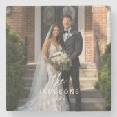 Persoonlijke familienaam Foto Stenen Onderzetter (Voorkant)