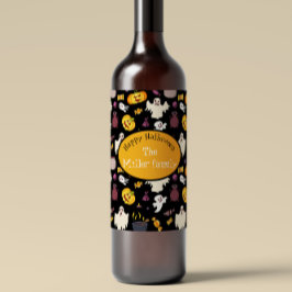 Persoonlijke familienaam Halloween Party Wijn Etiket