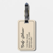 Persoonlijke familienaam in elegante beige script bagagelabel (Achterkant verticaal)