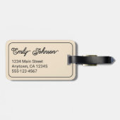 Persoonlijke familienaam in elegante beige script bagagelabel (Achterkant horizontaal)