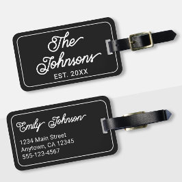 Persoonlijke familienaam in elegante script zwart bagagelabel