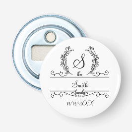 Persoonlijke familienaam in schrijfletters met bla button flesopener
