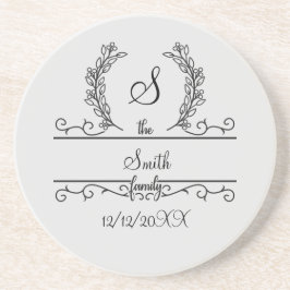 Persoonlijke familienaam in script lettertype met zandsteen onderzetter