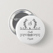 Persoonlijke familienaam in script met bladeren ronde button 5,7 cm (Voorkant /achterkant)
