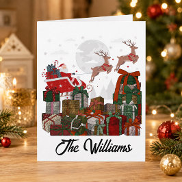 Persoonlijke familienaam Kerstman slee Christmas Kaart