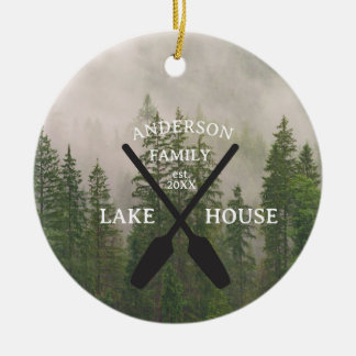 Persoonlijke familienaam Lake House Keramisch Ornament