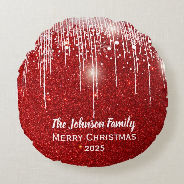 Persoonlijke familienaam Merry-kerstrood Rond Kussen (Voorkant)