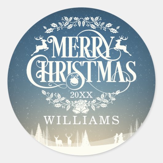 Persoonlijke familienaam Merry Winter Ronde Sticker (Voorkant)