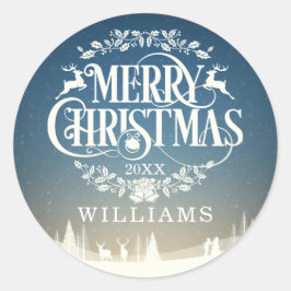 Persoonlijke familienaam Merry Winter Ronde Sticker