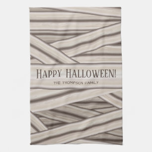 Persoonlijke familienaam Mummie Strepen Halloween Theedoek