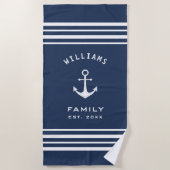 Persoonlijke familienaam Nautical Blue en White Strandlaken (Voorkant)