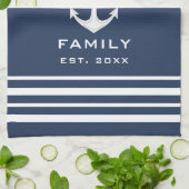 Persoonlijke familienaam Nautical Blue en White Theedoek (Gevouwen)