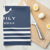 Persoonlijke familienaam Nautical Blue en White Theedoek (Quarter Fold)