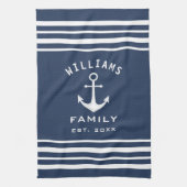 Persoonlijke familienaam Nautical Blue en White Theedoek (Verticaal)