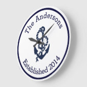 Persoonlijke familienaam Nautical Navy Anchor Grote Klok (Hoek)