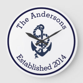 Persoonlijke familienaam Nautical Navy Anchor Grote Klok