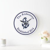 Persoonlijke familienaam Nautical Navy Anchor Grote Klok (Huis)