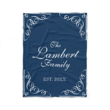 Persoonlijke familienaam navy blue fleece deken