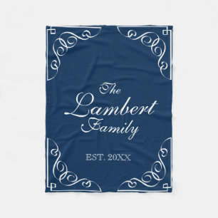 Persoonlijke familienaam navy blue fleece deken