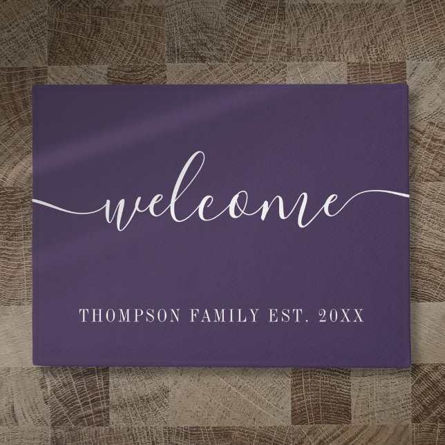 Persoonlijke familienaam Paars Welkom Deurmat (Personalized Family Name Purple Welcome Doormat)