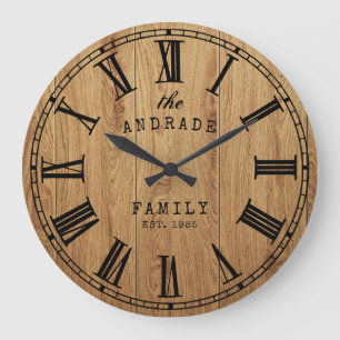 Persoonlijke familienaam Rustic Farmhouse Wooden Grote Klok