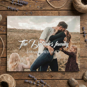 Persoonlijke familienaam script foto briefkaart