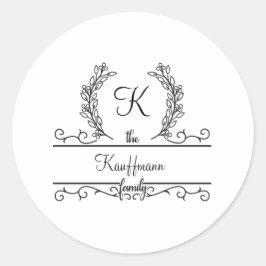 Persoonlijke familienaam script met bloemmotief ronde sticker
