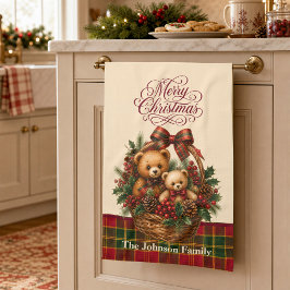 Persoonlijke familienaam teddybeer kerst  theedoek