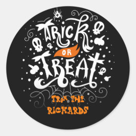 Persoonlijke familienaam trick or treat Halloween Ronde Sticker