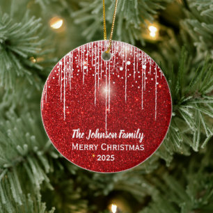 Persoonlijke familienaam Vrolijk Kerstfeest Keramisch Ornament