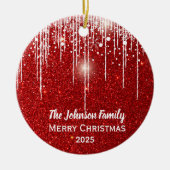 Persoonlijke familienaam Vrolijk Kerstfeest Keramisch Ornament (Voorkant)