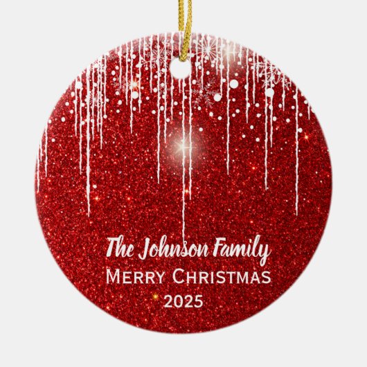 Persoonlijke familienaam Vrolijk Kerstfeest Keramisch Ornament (Voorkant)