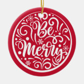 Persoonlijke familienaam Wees prettig kerstrood Keramisch Ornament (Voorkant)