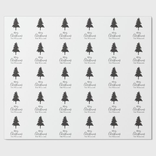 Persoonlijke familienaam White Black KerstTree Cadeaupapier (Vlak)