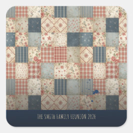 Persoonlijke familiereünie Vintage Patchwork Vierkante Sticker