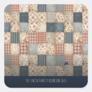 Persoonlijke familiereünie Vintage Patchwork Vierkante Sticker
