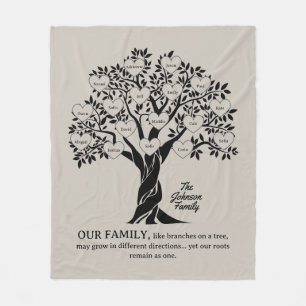 Persoonlijke familiestamboom zwart en bruin fleece deken