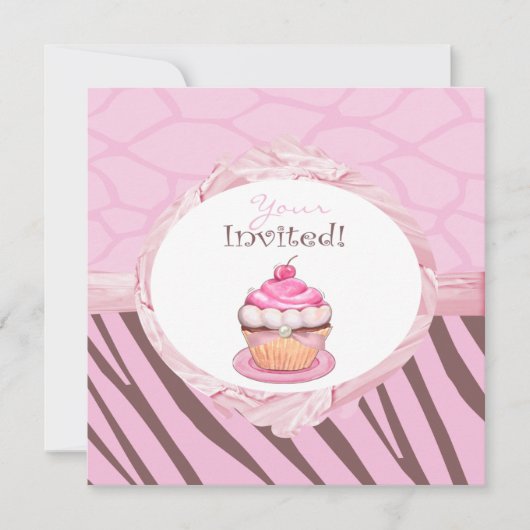 Persoonlijke Fancy Cupcake Safari-uitnodigingen Kaart (Voorkant)