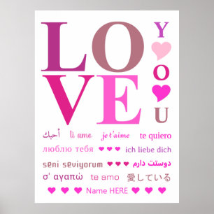 Persoonlijke Fancy Roze Romantische "IK HOU VAN JE Poster
