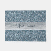 Persoonlijke Faux Blue Sequins Glitter Silver Foil Deurmat (Voorkant)