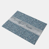Persoonlijke Faux Blue Sequins Glitter Silver Foil Deurmat (Schuin)