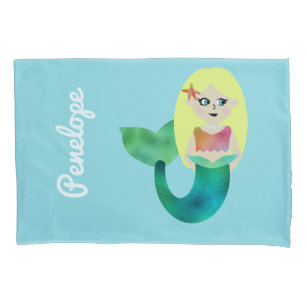 Persoonlijke Faux Foil Blonde Mermaid Girls Kussensloop
