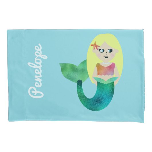 Persoonlijke Faux Foil Blonde Mermaid Girls Kussensloop (Voorkant)