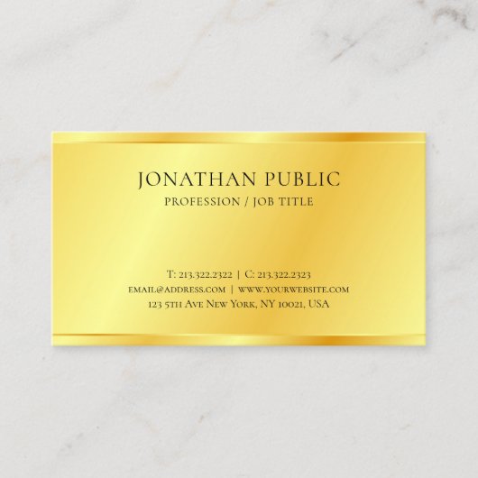 Persoonlijke Faux Gold Metallic look Elegant Visitekaartje (Voorkant)