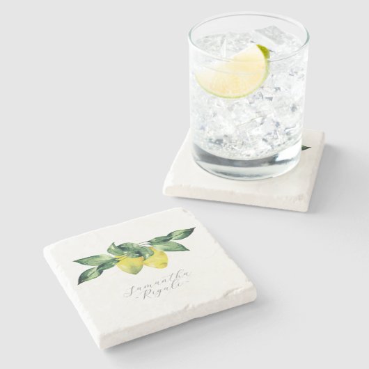 Persoonlijke Favorieten Waterverf Citroen Botanisc Stenen Onderzetter (Zijkant)
