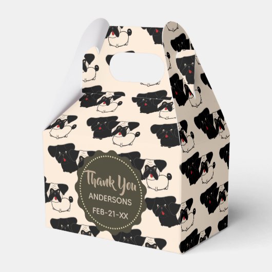 Persoonlijke Fawn Black PUGS Favor Gable Boxen Bedankdoosjes (Voorkant Zijde)